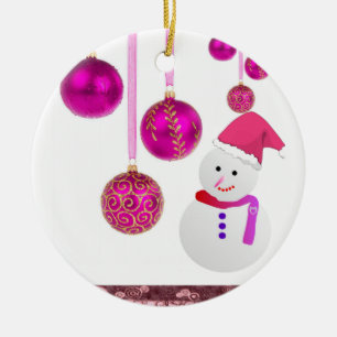 Christmas Circle Ornament, Snowman Ceramic Tree Decoration