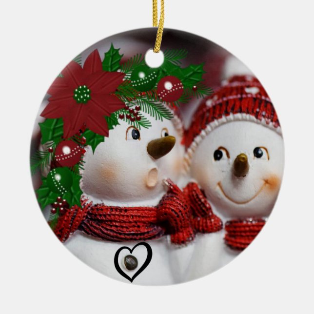 Christmas Circle Ornament, Snowman Ceramic Tree Decoration (Front)