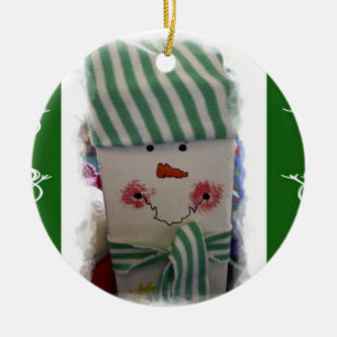 Christmas Circle Ornament, Snowman Ceramic Tree Decoration