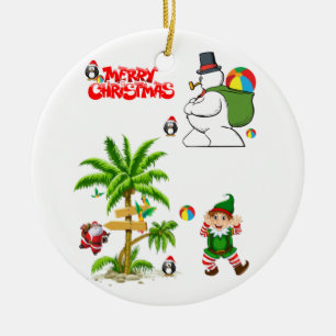 Christmas Circle Ornament, Snowman Ceramic Tree Decoration