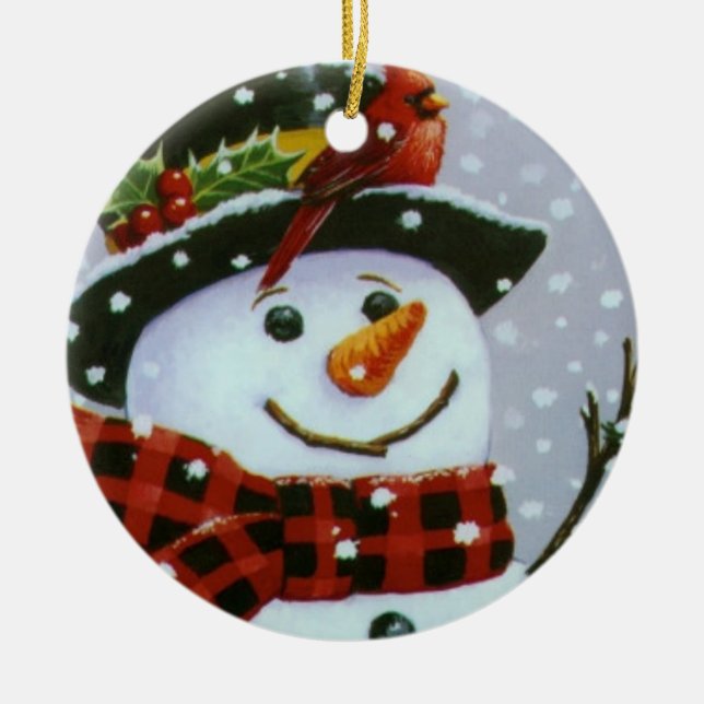 Christmas Circle Ornament/Snowman Ceramic Tree Decoration (Front)
