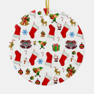 Christmas Circle Ornament, Snowman Ceramic Tree Decoration