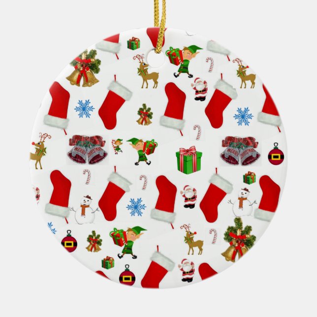 Christmas Circle Ornament, Snowman Ceramic Tree Decoration (Front)