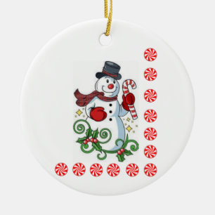Christmas Circle Ornament, Snowman Ceramic Tree Decoration