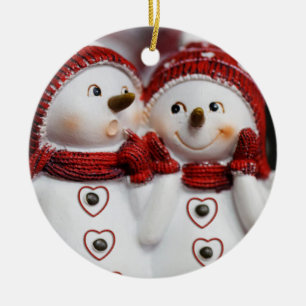 Christmas Circle Ornament, Snowman Ceramic Tree Decoration