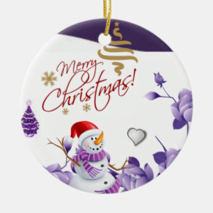 Christmas Circle Ornament, Snowman Ceramic Tree Decoration