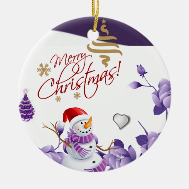 Christmas Circle Ornament, Snowman Ceramic Tree Decoration (Front)