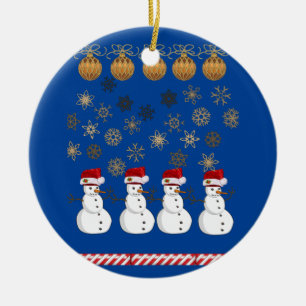 Christmas Circle Ornament, Snowman Ceramic Tree Decoration