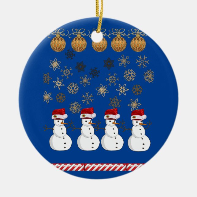 Christmas Circle Ornament, Snowman Ceramic Tree Decoration (Front)
