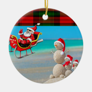 Christmas Circle Ornament, Snowman Ceramic Tree Decoration