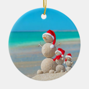 Christmas Circle Ornament, Snowman Ceramic Tree Decoration