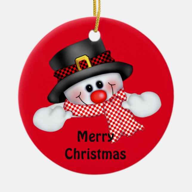 Christmas Circle Ornament/Snowman Ceramic Tree Decoration (Front)