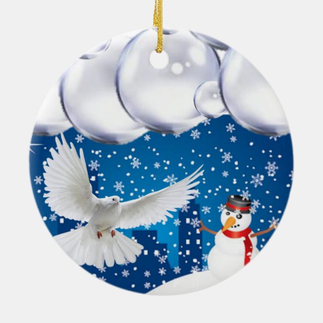 Christmas Circle Ornament, Snowman Ceramic Tree Decoration (Back)