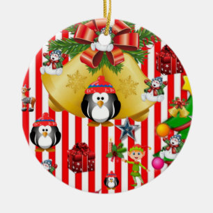 Christmas Circle Ornament, Snowman Penguin Ceramic Tree Decoration