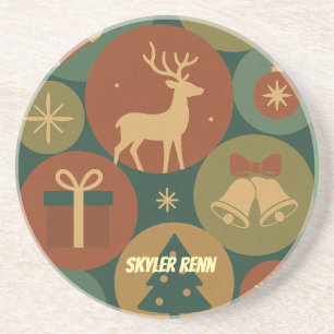 Christmas Circles Pattern Holiday Coaster