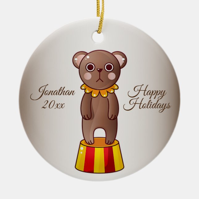 Christmas Circus Bear  Ceramic Tree Decoration (Front)