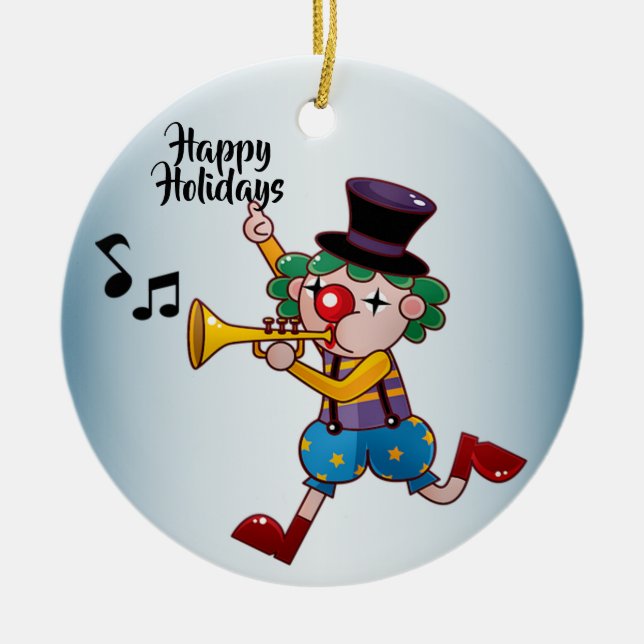 Christmas Circus Clown Music Ceramic Tree Decoration (Front)