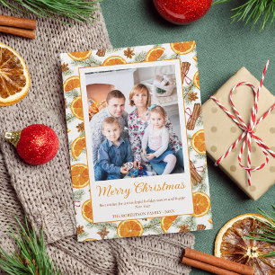 Christmas Citrus Spice Winter Greenery Photo Holiday Card