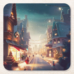Christmas City Street 2 Square Paper Coaster