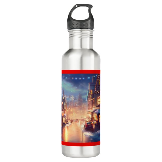Christmas City Street 3 710 Ml Water Bottle (Front)