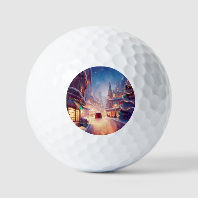 Christmas City Street (4) Golf Balls (Front)