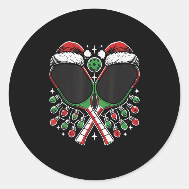 Christmas Ckleball Paddle With Santa Hat Xmas Ligh Classic Round Sticker (Front)