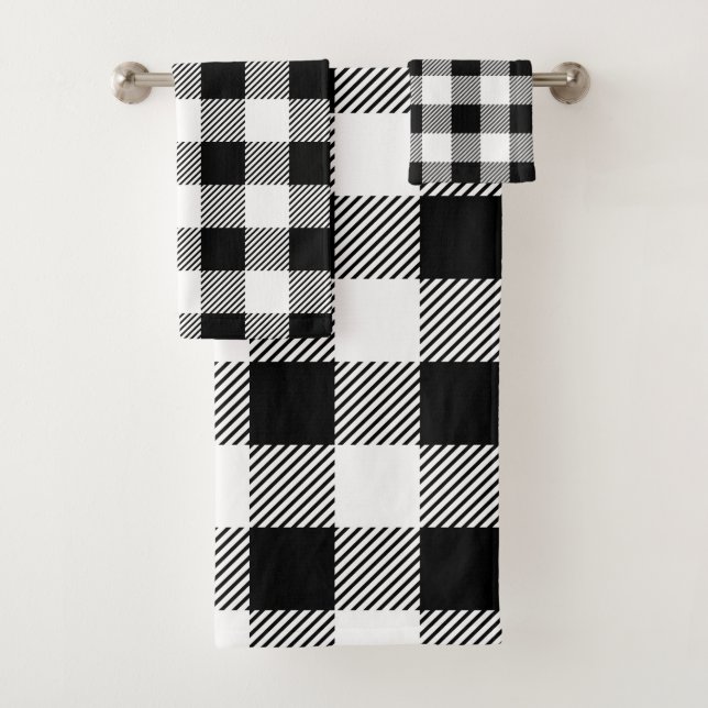 Christmas classic Buffalo check plaid pattern B&W Bath Towel Set (Insitu)