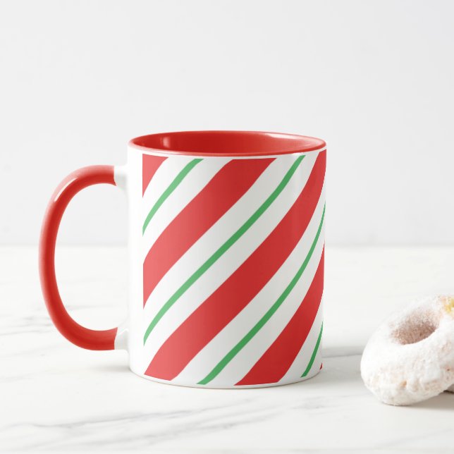 Christmas Classic Candy Cane Stripes Mug (With Donut)