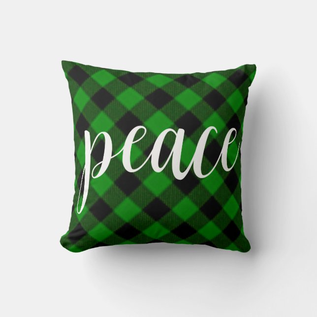 Christmas classic green Plaid classic peace script Cushion (Front)