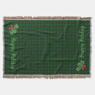 Christmas classic green plaid red holly leaves throw blanket