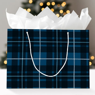 Christmas Classic Plaid Dark Blue Holiday Tartan Large Gift Bag