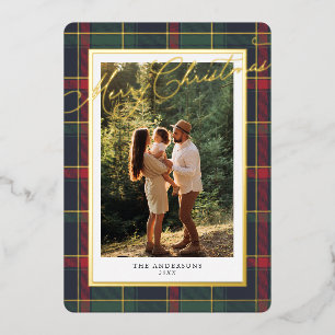 Christmas Classic Plaid Foil Photo Holiday Card