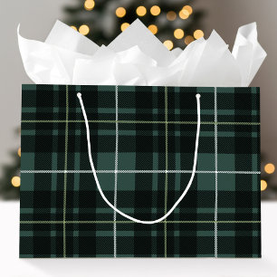 Christmas Classic Plaid Moody Green Holiday Tartan Large Gift Bag