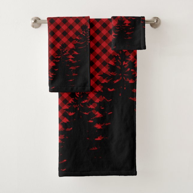 Christmas classic Red Plaid Christmas evergreens Bath Towel Set (Insitu)
