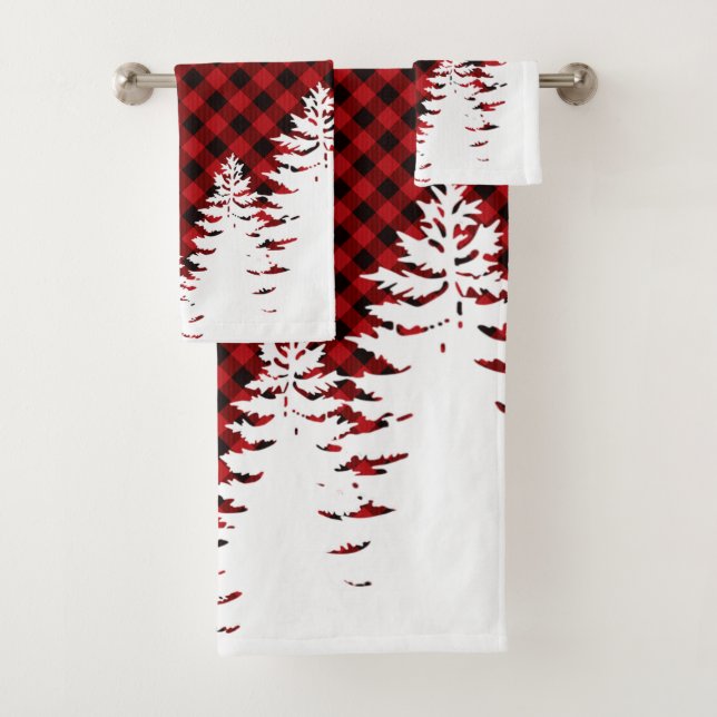 Christmas classic Red Plaid Christmas evergreens Bath Towel Set (Insitu)