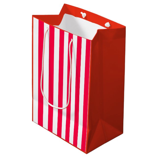 Christmas Classic Red White Striped Template Medium Gift Bag (Front Angled)