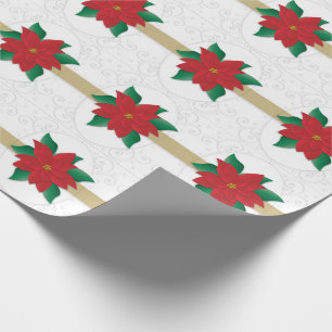 Christmas Classy Red Poinsettia Embossed-like Wrapping Paper