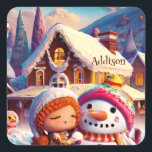 Christmas Clay Playday Gingerbread Snowman Winter  Square Sticker<br><div class="desc">Christmas Clay Playday Gingerbread Snowman Winter fun illustration now available on the perfect gift with optional name!</div>