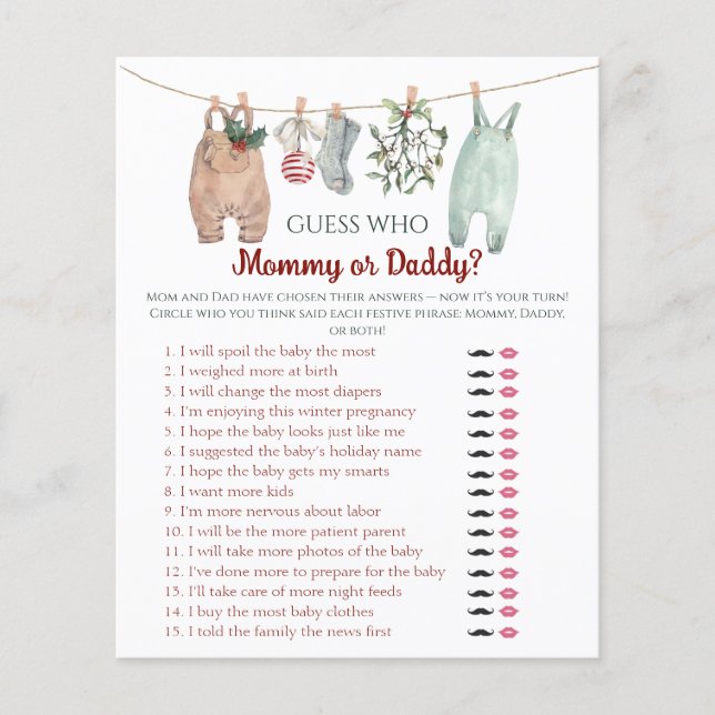 Christmas Clothes Guess Who Mom or Dad Game (Front)