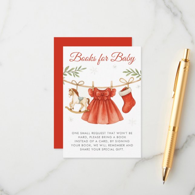 Christmas Clothesline Baby Shower Books for Baby Enclosure Card (Front/Back In Situ)