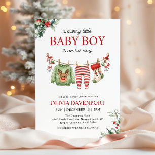 Christmas Clothesline Merry Little Boy Baby Shower Invitation
