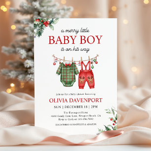 Christmas Clothesline Merry Little Boy Baby Shower Invitation