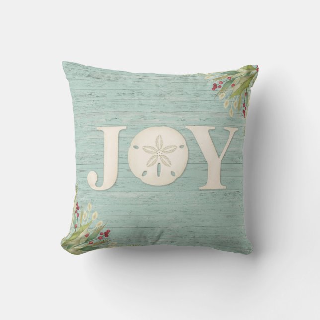 Christmas Coastal Beach Joy Throw Pillow (Front)