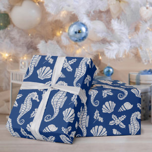 Wrapping Paper: Blue Floral Vine {Gift Wrap, Birthday, Holiday, Christmas}