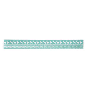 Christmas Coastal Teal Snowflake Reindeer Pattern Satin Ribbon