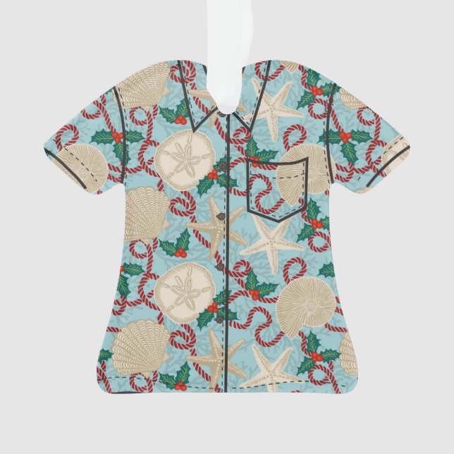 Christmas Coastal Tropical Sea Shell Wreath- Aqua  Ornament (Front)