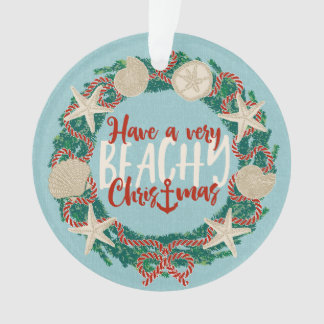 Christmas Coastal Tropical Sea Shell Wreath - Aqua Ornament