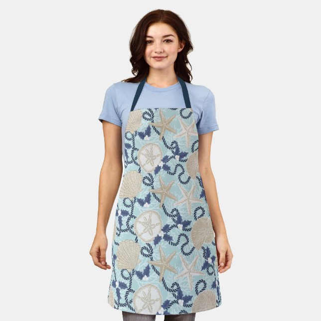 Christmas Coastal Tropical Sea Shells -Blue Apron (Worn)