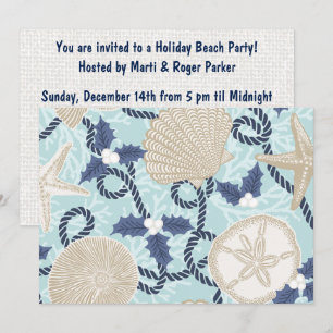 Christmas Coastal Tropical Sea Shells - Blue Invitation