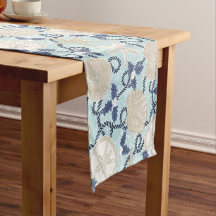 Christmas Coastal Tropical Sea Shells -Blue Short Table Runner